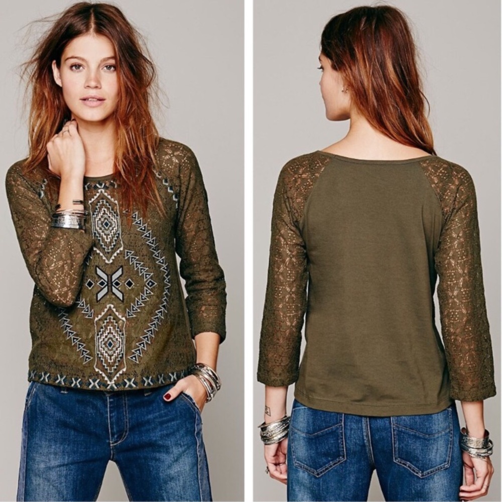 Free People Changing Directions Embroidered Top